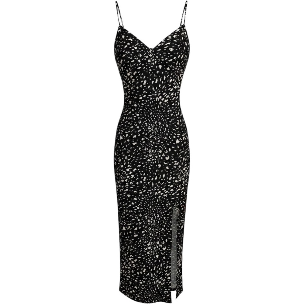 Windsor Black White Abstract Print Maxi Dress XS V-Neck Spaghetti Strap Slit